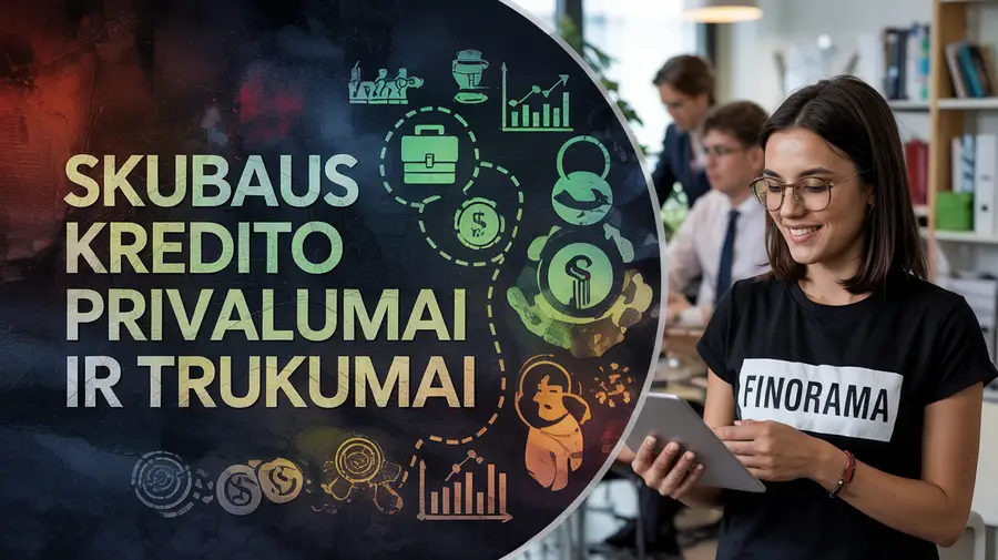 Nuotraukoje pavaizduota pagrindiniai skubaus kredito privalumai ir trūkumai